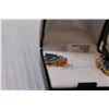 Image 5 : Pear-Shaped Glass Blue Topaz Gold Plated Earrings & Ring Set (Size 8)