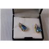 Image 4 : Pear-Shaped Glass Blue Topaz Gold Plated Earrings & Ring Set (Size 7)