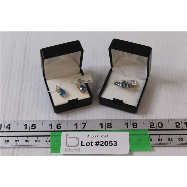 Pear-Shaped Glass Blue Topaz Gold Plated Earrings & Ring Set (Size 7)