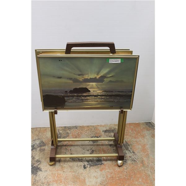 * (4) Vintage TV Stands w/ Wheeled Tray Holder