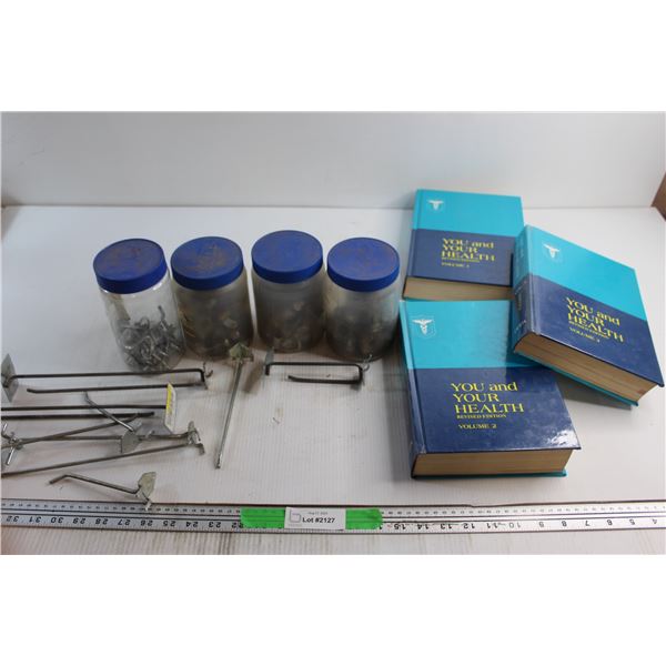 (8) Price Tag Holders, (3) You and Your Health Books and Assorted Hardware