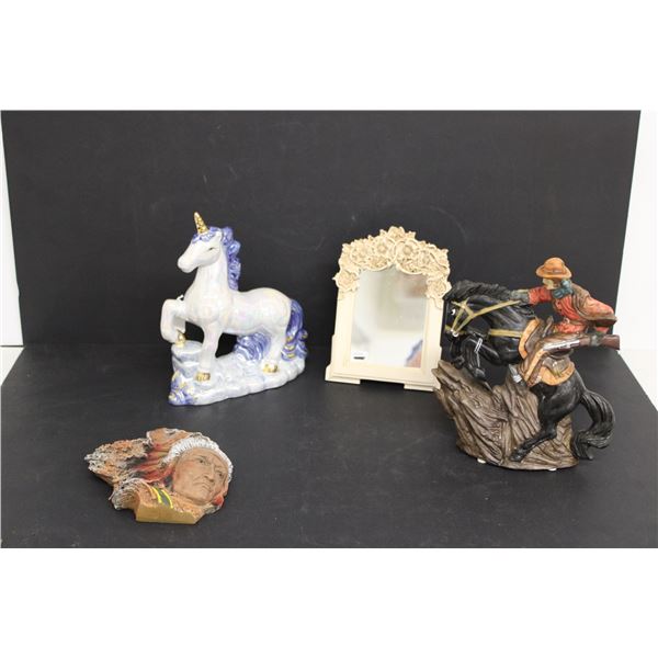 Decorative Mirror, Unicorn, Cowboy with Horse and Native Decorations