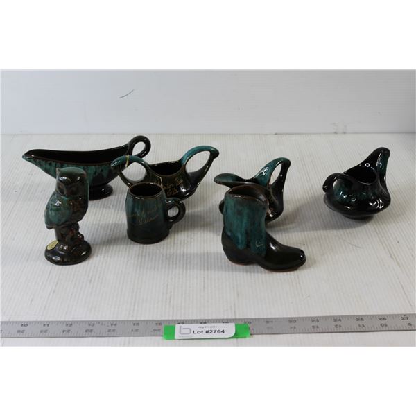 (7) Blue Mountain Style Items- (2) Cream And Sugars, Boot Shaped Small Cup, Small Mug, Small Ceramic