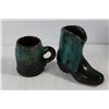 Image 4 : (7) Blue Mountain Style Items- (2) Cream And Sugars, Boot Shaped Small Cup, Small Mug, Small Ceramic