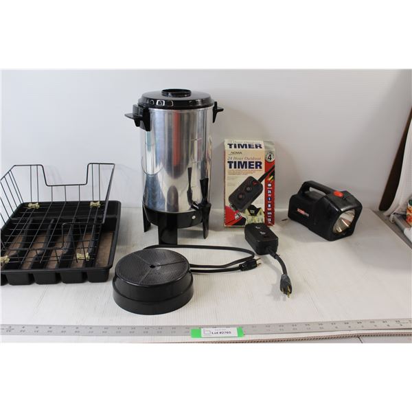 Noma Electric Coffee Percolator - Tested Works, Eveready Handheld Spotlight - Untested, 24 Hour Outd
