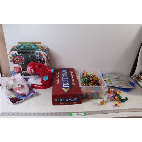 Sew Cool Kids Toy Sewing Machine, The Game Of Quick Draw Pictionary, Assorted Vintage Kinder Egg Toy