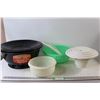 Image 1 : Beacon Rise and Shine Kneading Pan, 3 Tier Cupcake Server, (2) Tupperware Big Bowls - One Has No Lid
