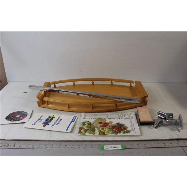 (4) Towel Bar w/ Hardware, Chalkboard Eraser, Nutrition Plan Book, SaskTel Book, CD, Wooden Tray
