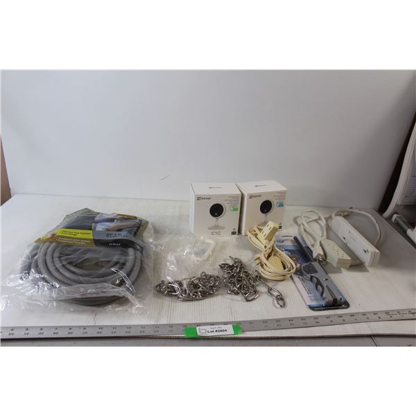 Foam Backer Rod, X-Lite Lighter, (2) ezviz C1C 720p and 1080p Cameras, (3) Extension Cords, Misc.