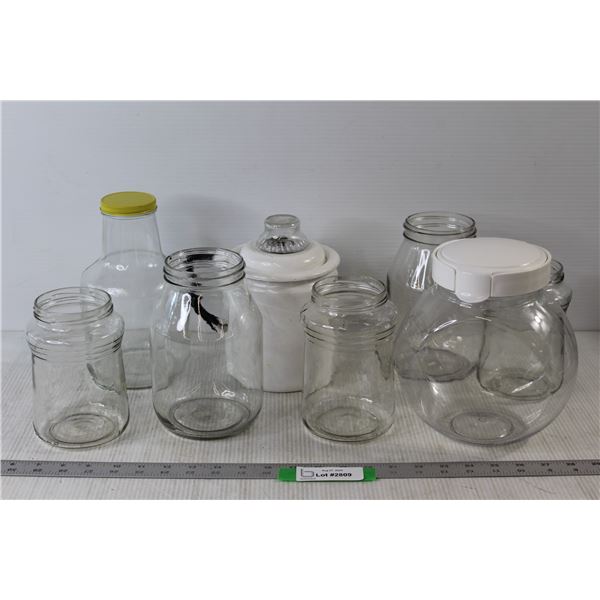 (6) Glass Jars, Plastic Cookie Jar, Teapot