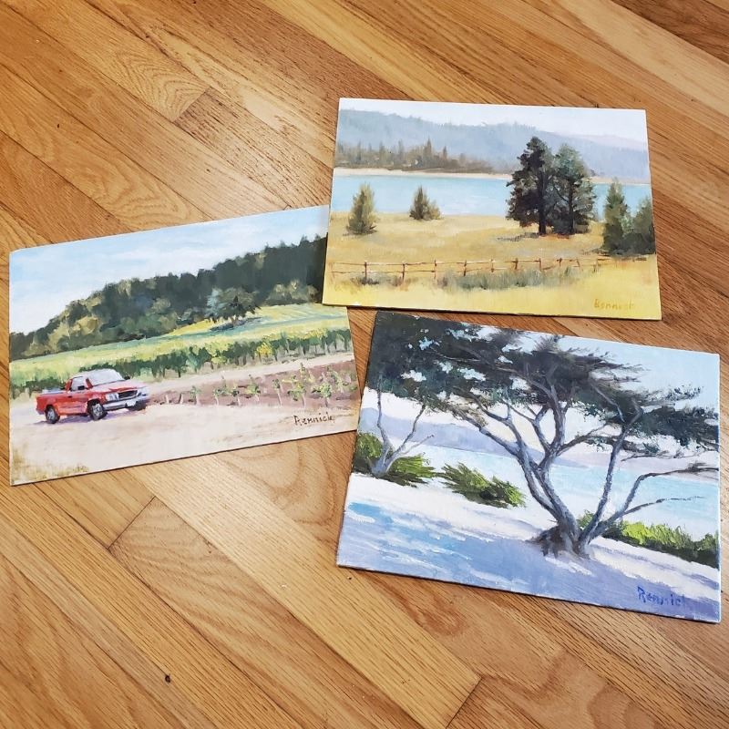Three 9x12 Oil Paintings by Lyle Rennick: Big Bear Lake, Carmel Cyprus ...