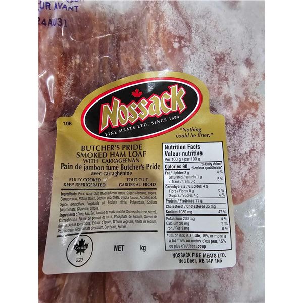 ***FROZEN*** Nossack Butchers Pride Smoked Ham Loaf slices Aprox 4 Lbs
