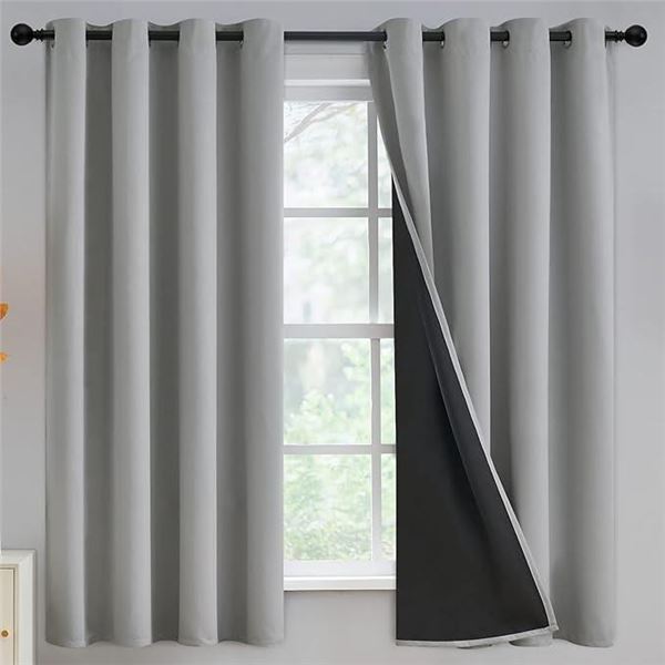 Yakamok Grey Full Shade Curtain Panels, Thermal Insulated & Energy Efficiency Window Draperies for G