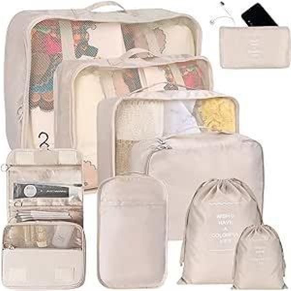 kingdalux Packing Cubes for Suitcases 9 Set, Compression Storage Travel Luggage Organizers, with Toi