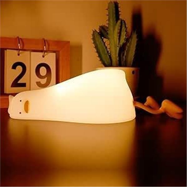 Lying Flat Duck Night Light, Anywin Cute Light Up Duck Soft Silicone Nursery Night Lamp with Touch C