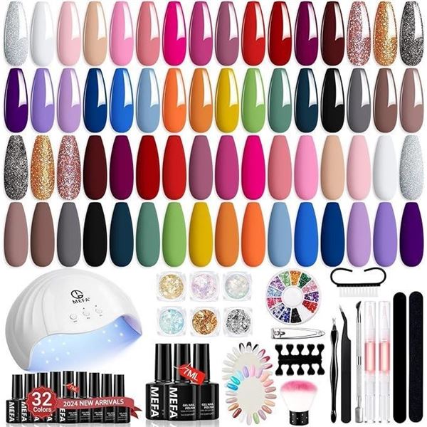 MEFA Gel Nail Polish Kit with UV Light - 32 Colors All Seasons Popular Gel Nail Polish Set with Base