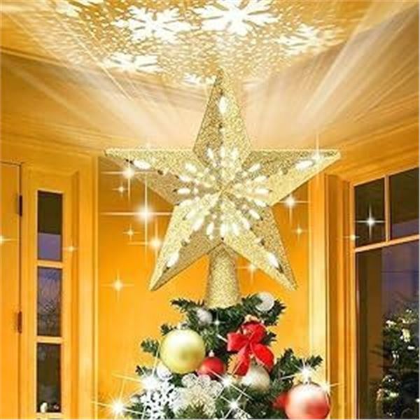 Christmas Tree Topper, AGPTEK Tree Topper with 3D Rotating LED Star Snowflake Projector, Lighted Chr