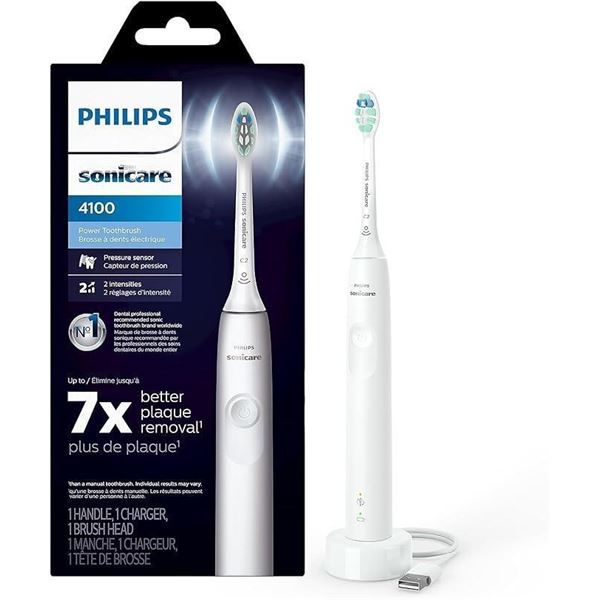 Philips Sonicare 4100 Power Toothbrush, Rechargeable Electric Toothbrush with Pressure Sensor, White