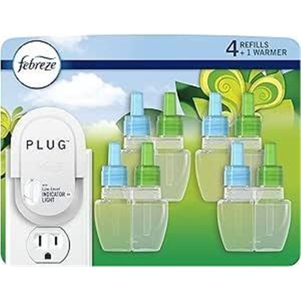 Febreze Plug In Air Freshener, Gain Original, Odor Eliminator & Scented Oil Refill, 1 Warmer + 4 Ref