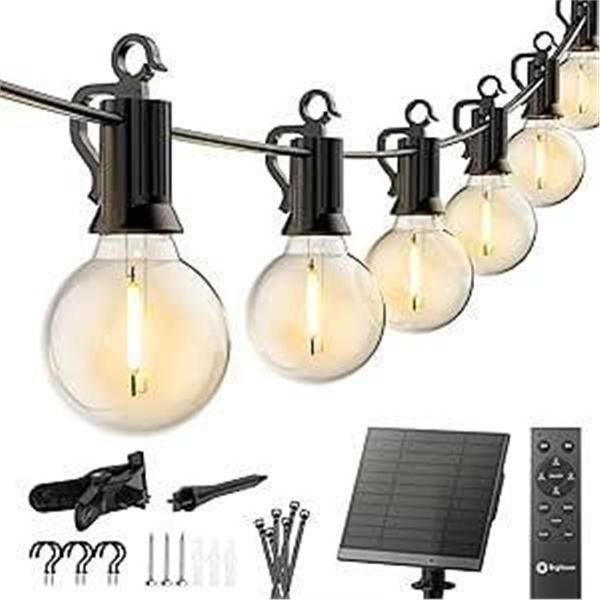 Brightown Solar String Lights Outdoor with Remote Cable Ties and Hooks, G40 Patio Lights with 25 LED