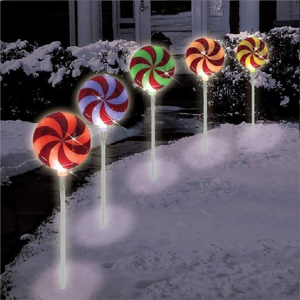 Brite Star Candy Lollipop Pathway Christmas Lights - Color Changing 5.25-inch Pathmarker Ideal for O