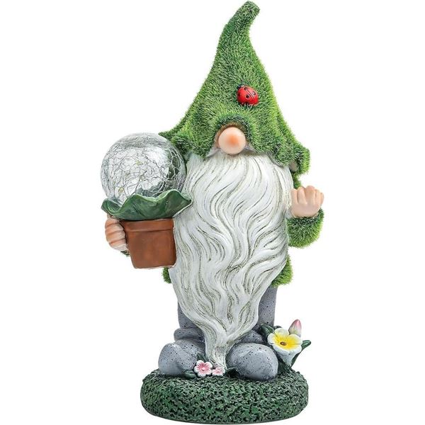 Solar Garden Gnome Statue, Large Outdoor gnome Decorations, Funny Garden Sculptures & Statues Figuri
