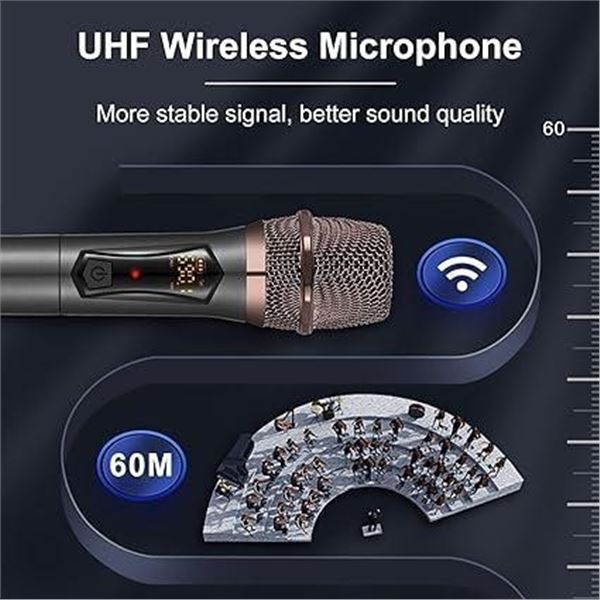 ALPOWL Wireless Microphone, UHF Metal Dynamic Microphone System with Rechargeable Receiver, 50H Dura
