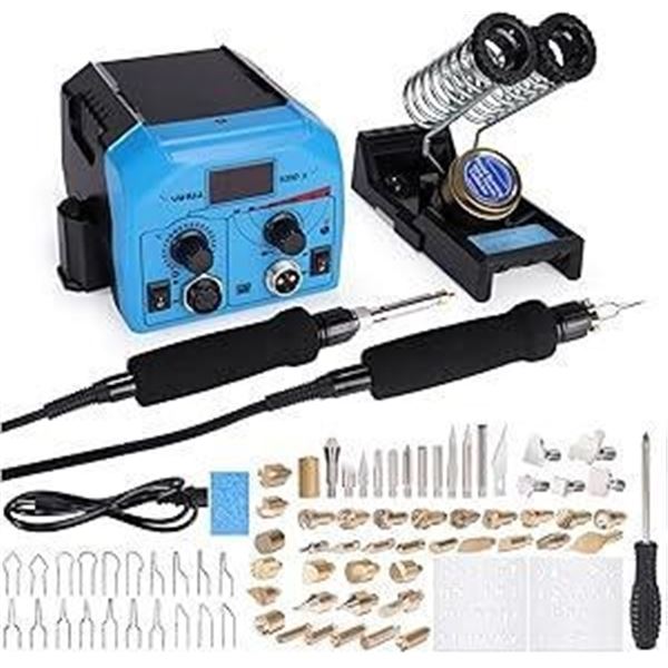 110V 145W Wood Burning Pen Tool Craft Pyrography Machine Burner Set +Accessories (Blue)