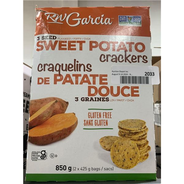 CASE LOT- RW Garcia 3 Seed Gluten Free Sweet Potato Crackers 2 x 425g bags