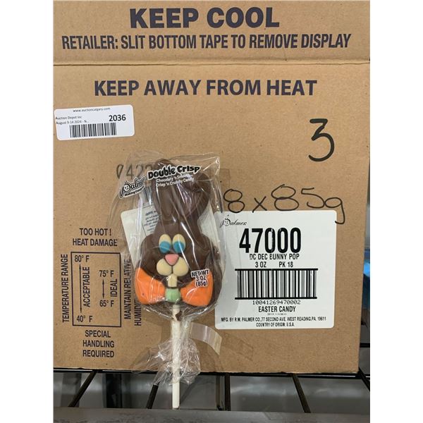 CASE LOT- Palmer Easter Bunny Pop Double Crisp Chocolate Candy 18 x 85g