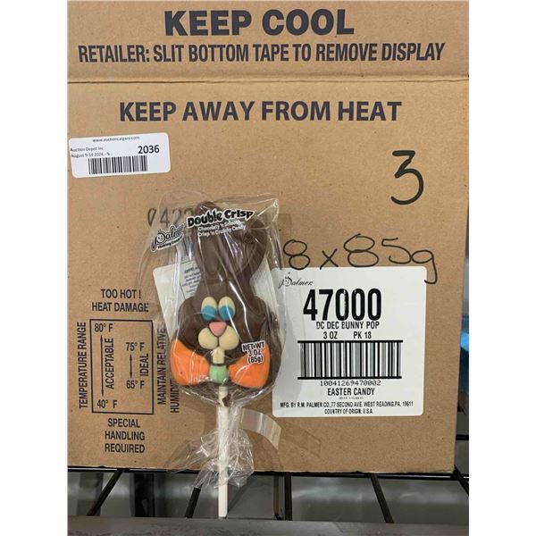 CASE LOT- Palmer Easter Bunny Pop Double Crisp Chocolate Candy 18 x 85g