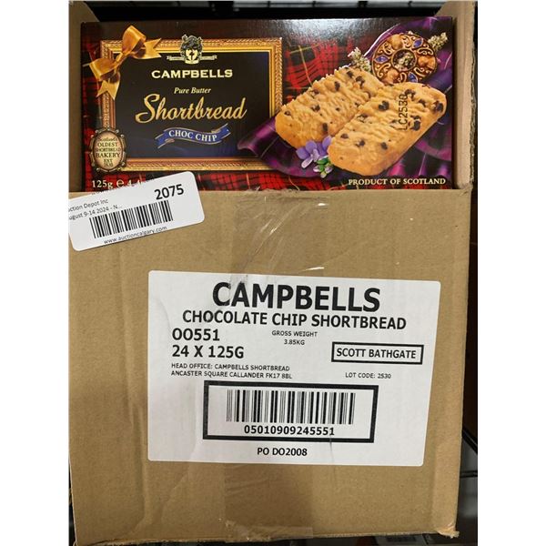CASE LOT- Campbells Pure Butter Chocolate Chip Shortbread Cookies 24 x 125g