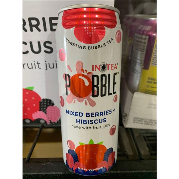 CASE LOT- Inotea Pobble Popping Boba Bubble Tea, Mixed Berries & Hibiscus w/ Real Fruit Juice 24 x 4