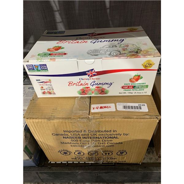 CASE LOT- Cheery Chews Britain Gummy Fizzy Strawberry Candies 4x(12 x 150g)