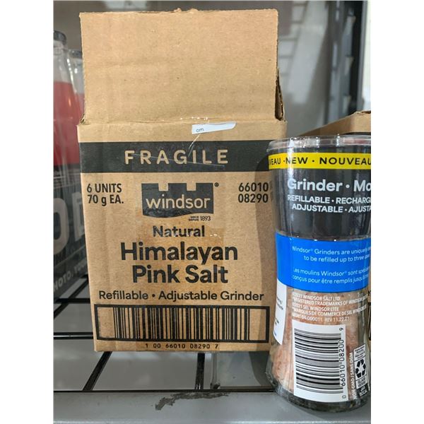 CASE LOT- Windsor Natural Himalayan Pink Salt w/ Refillable Grinders 6 x 70g
