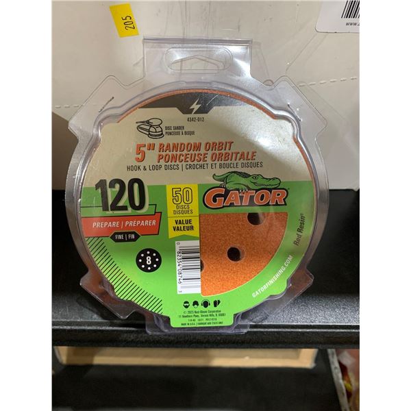 GATOR 5" Random Orbit Hook & Loop Discs 120 Fine 50 Discs Lot of 5 Packs
