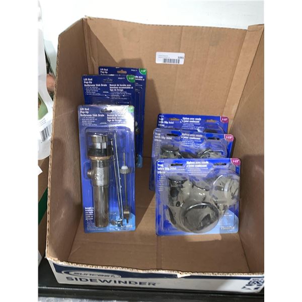 Lot of 3 Lift Rod Pop-Up Bathroom Sink Drain 1 1/4" And Lot of 3 Trap With Slip Joint Elbow 1-1/2"