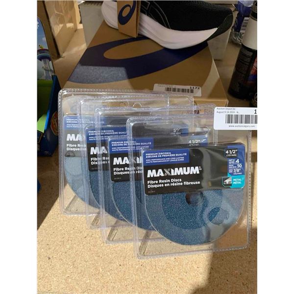maxium Fibre Resin Discs 4 1/2" Qty 4 Medium 50Grain 7/8" Metal x's 4