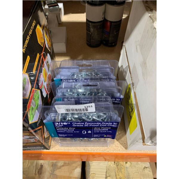 3/16" (10') Grade 30 Proof Coil Chain Zinc Plated Lot of 3