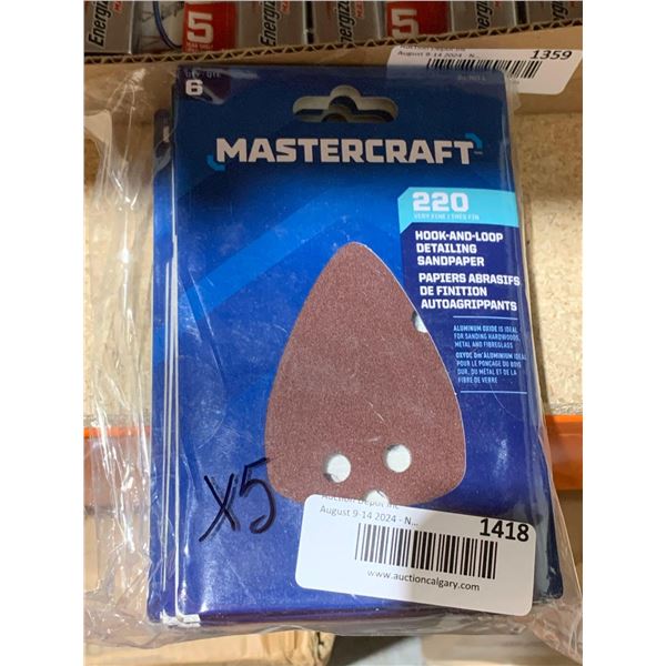Mastercraft 220 Very Fine Hook & Loop Detailing Sandpaper pk of 6 x's 5 packs
