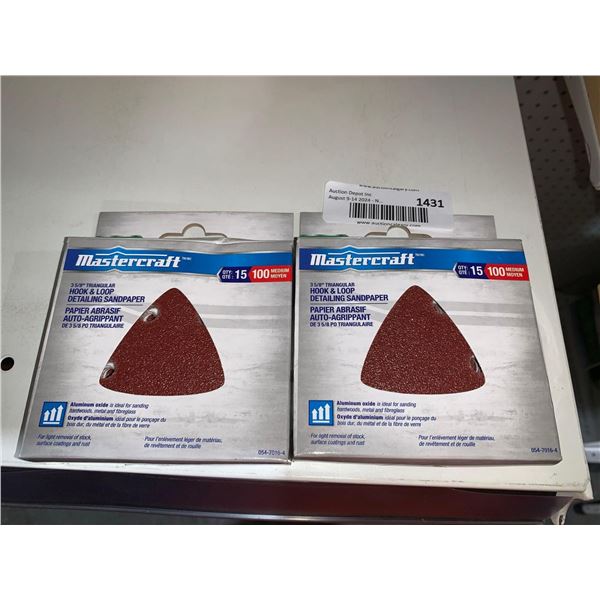 Mastercraft 3 5/8" Triangular Hook & Loop Detailing Sandpaper 100 Medium 15pk x 2