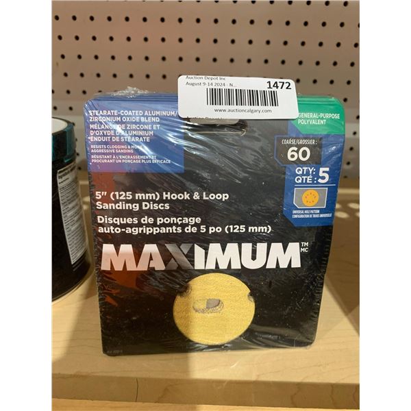 Maximum 5" Hook & Loop Sanding Discs 60 Coarse Qty 50 x 6 pks