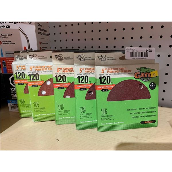 GATOR 5" Random Orbit Hook & Loop Discs 120 Fine 15 Discs Lot of 5 Packs