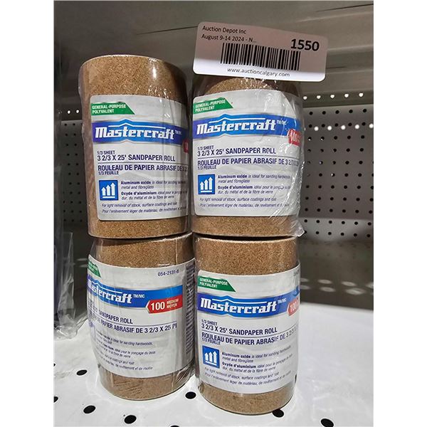 Mastercraft 3-2/3"x25' Sandpaper Roll - Lot of 4
