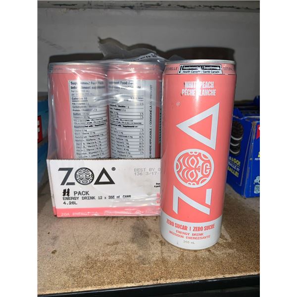 Zoa Zero Sugar, White Peach Energy Drink (12 x 355ml)