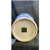 Image 8 : HAND PAINTED BLUE AND WHITE HORSE RIDING MOTIF VASE ON STAND APPROX 16.5"