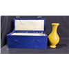 Image 1 : LONG NECK YELLOW CRACKLE GLAZED VASE WITH CASE APPROX 9"