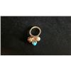 Image 2 : 10K LADIES RING SET WITH CARNELIAN, TURQUOISE & PEARL 6.2G