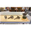 Image 1 : LOT OF ASSORTED COLLECTIBLES INCLUDING; MINI GOBLET, ANTIQUE CANNON REPLICAS & STEAM ENGINE MODEL