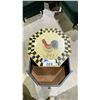 Image 2 : OCTAGONAL HAND PAINTED SINGLE DRAWER END TABLE WITH ROOSTER & FRUIT MOTIF 29"H